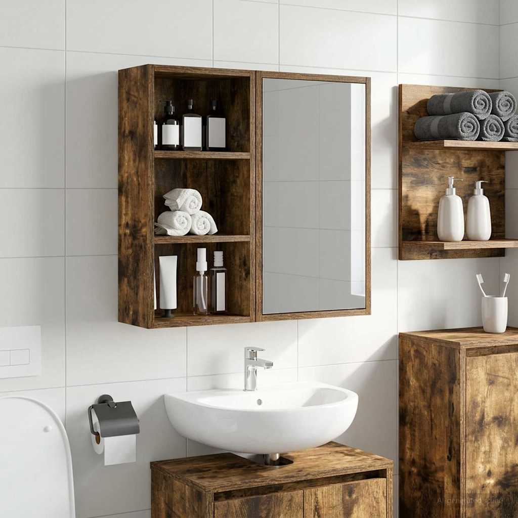 Bathroom Wall Cabinet with Shelf Smoked Oak 30 x 16 x 62.5 cm
