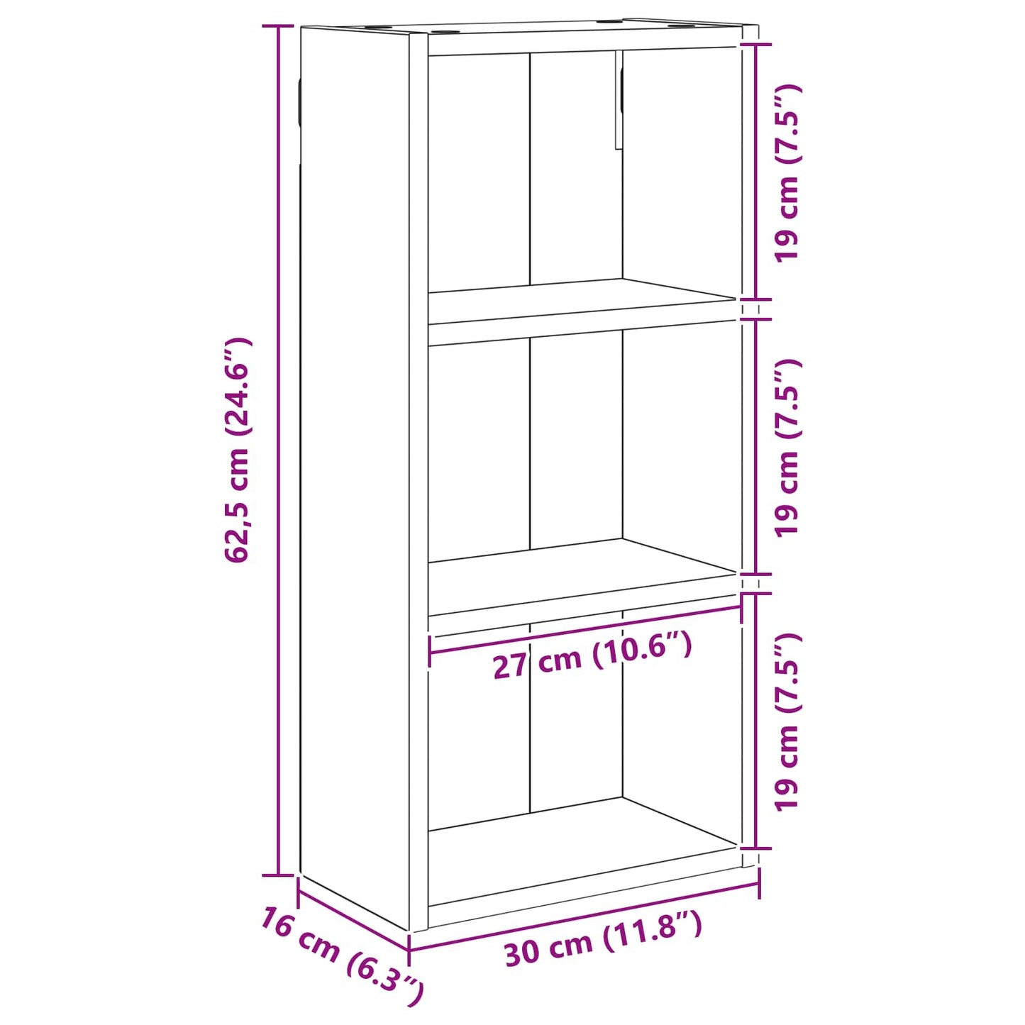 Bathroom Wall Cabinet Smoked Oak 30 x 16 x 62.5 cm