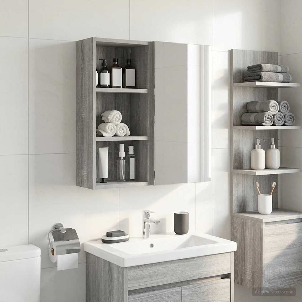 Bathroom Wall Cabinet with Shelf Grey Sonoma 30 x 16 x 62.5 cm