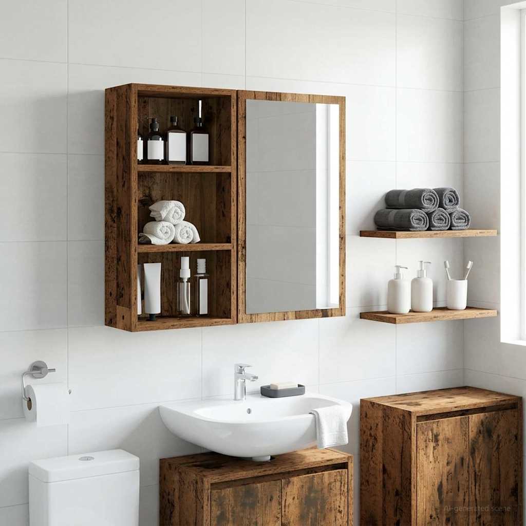 Bathroom Wall Cabinet Old Wood 30 x 16 x 62.5 cm