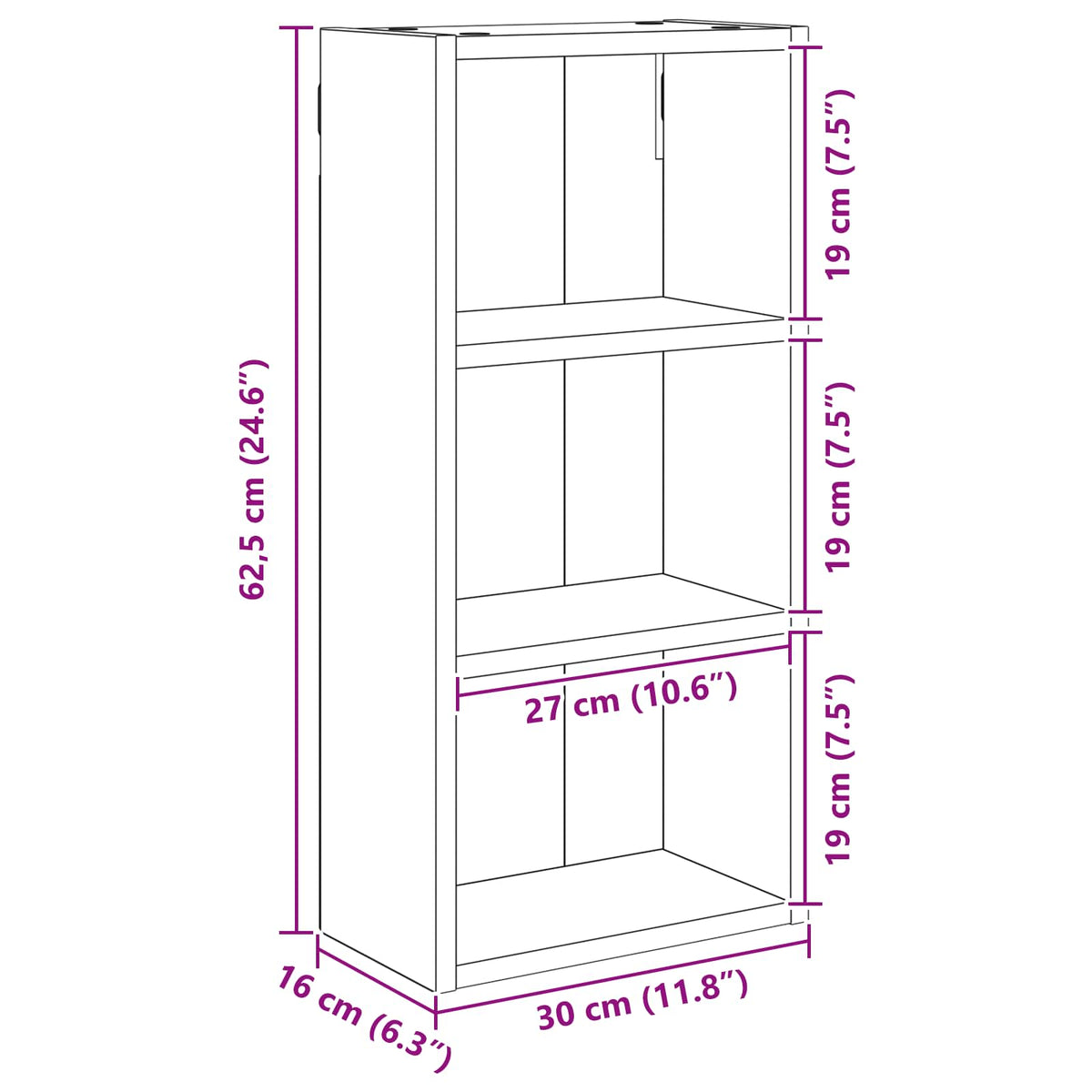 Bathroom Wall Cabinet Old Wood 30 x 16 x 62.5 cm