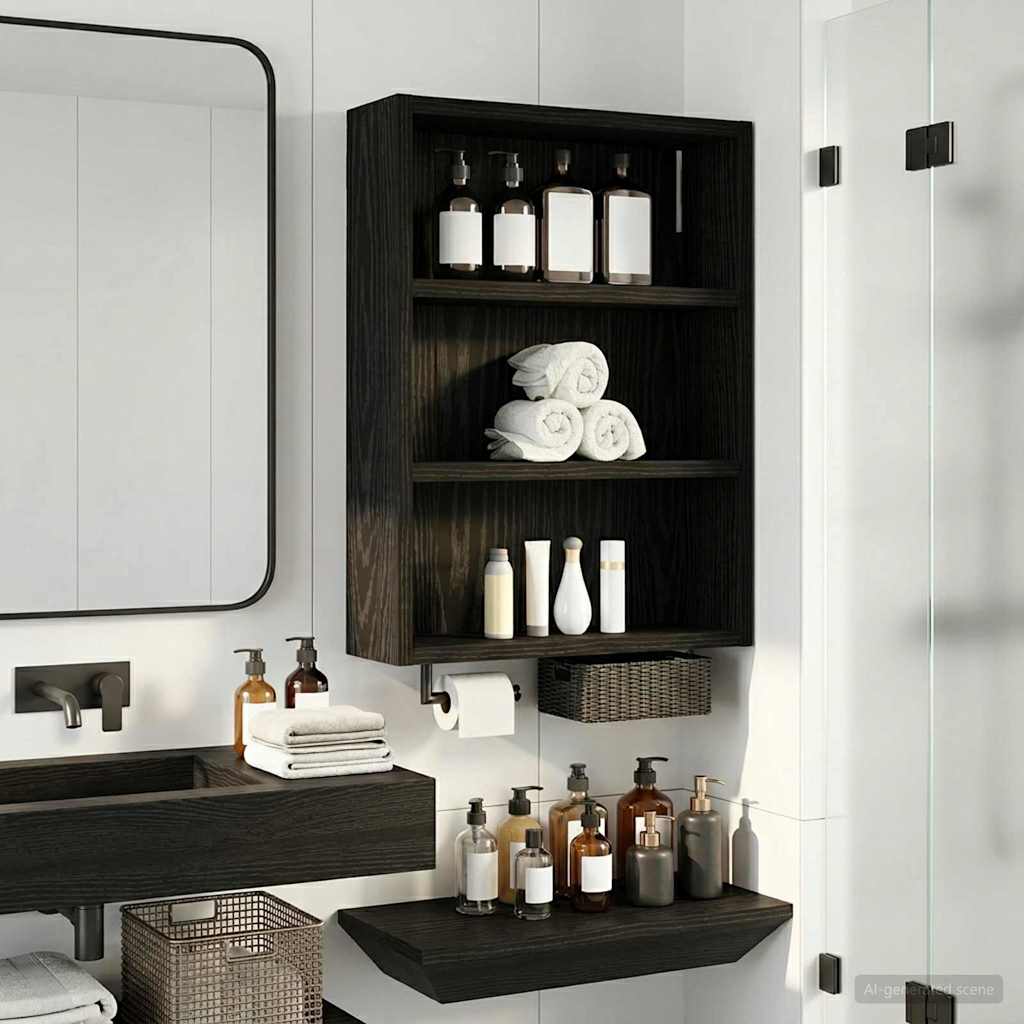 Bathroom Wall Cabinet Black Oak 40 x 10 x 50 cm Engineered wood