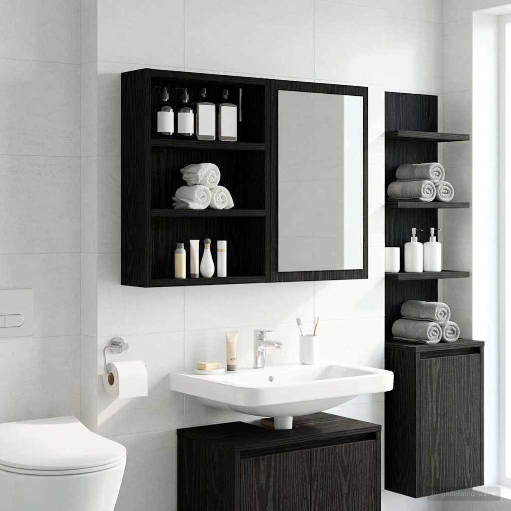 Bathroom Wall Cabinet Black Oak 40 x 10 x 50 cm Engineered wood