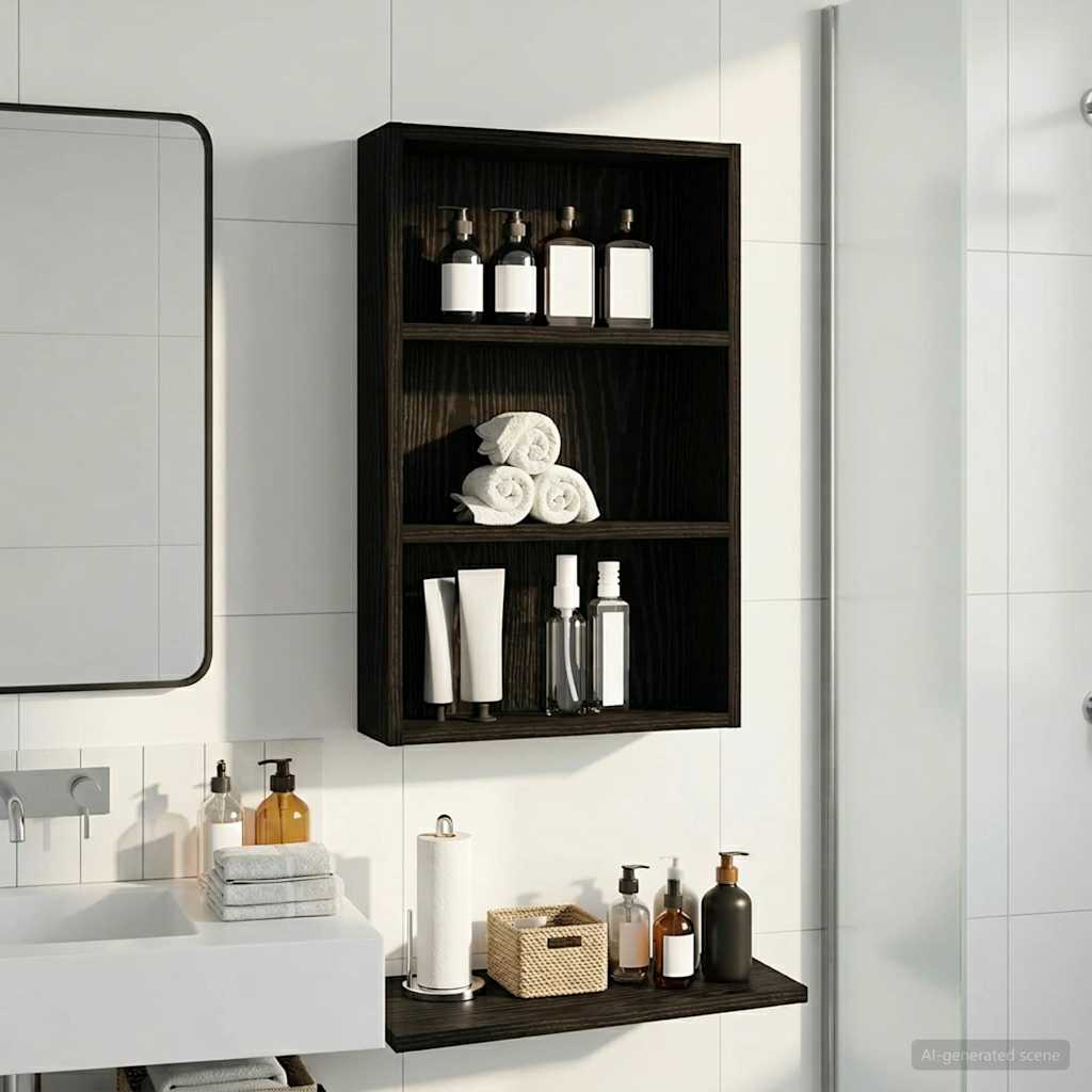 Bathroom Wall Cabinet with Shelf Black Oak 40 x 10 x 60.5 cm