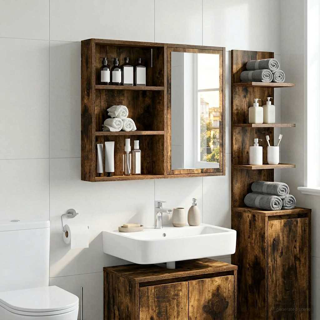 Bathroom Wall Cabinet with Shelf Smoked Oak 40 x 10 x 60.5 cm