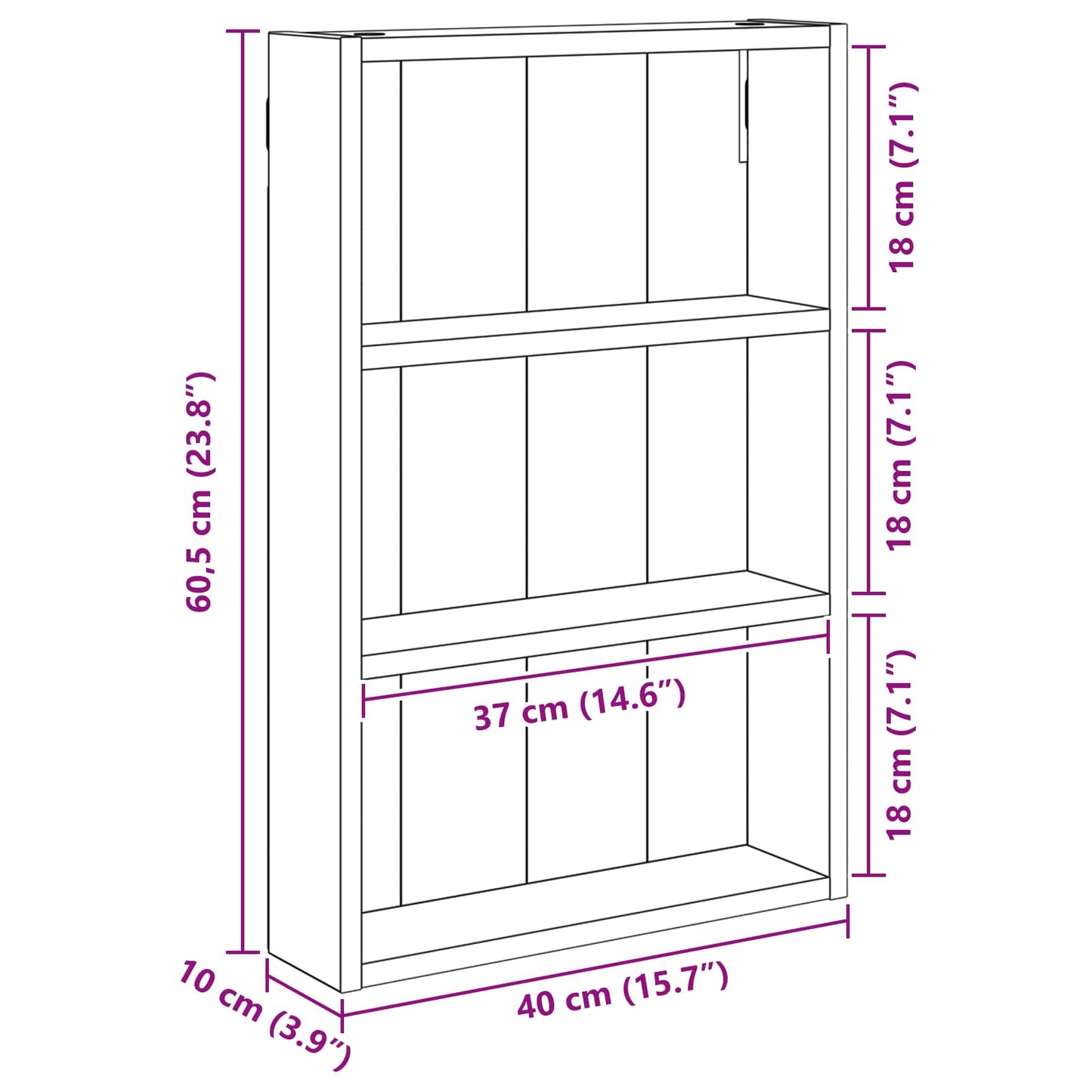 Bathroom Wall Cabinet Smoked Oak 40 x 10 x 60.5 cm