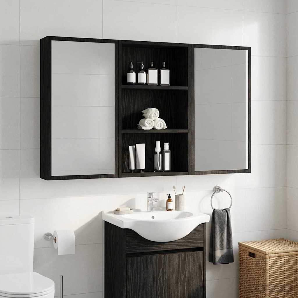 Bathroom Wall Cabinet Black Oak 40 x 14 x 70 cm Engineered wood