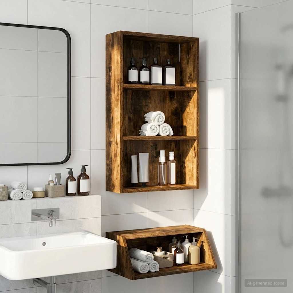 Bathroom Wall Cabinet Smoked Oak 40 x 14 x 70 cm