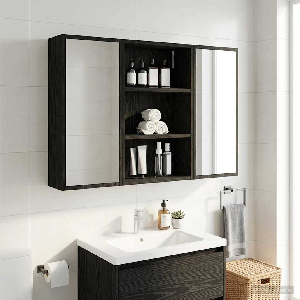 Bathroom Wall Cabinet Black Oak 40 x 16 x 62.5 cm