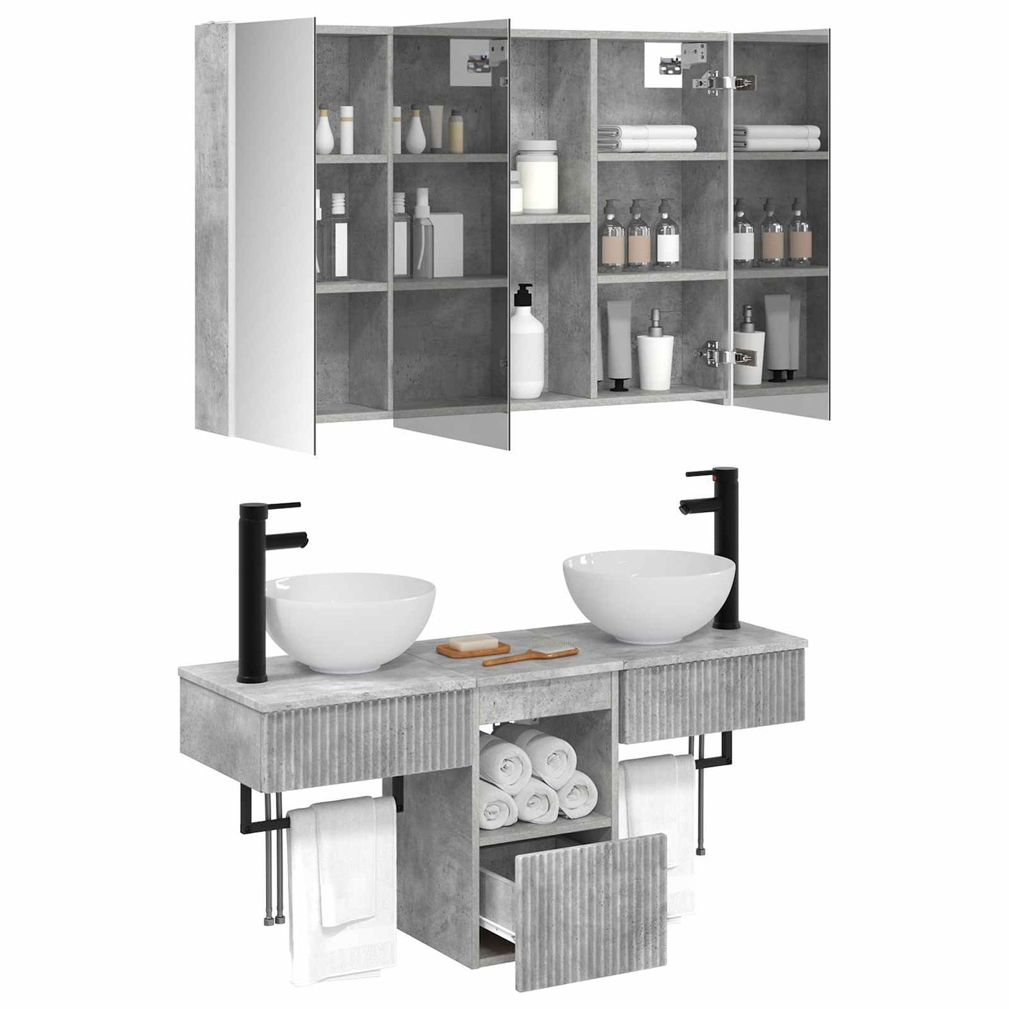 Bathroom Cabinet Set 4 pcs Concrete Grey 103.5 x 15.5 x 70 cm