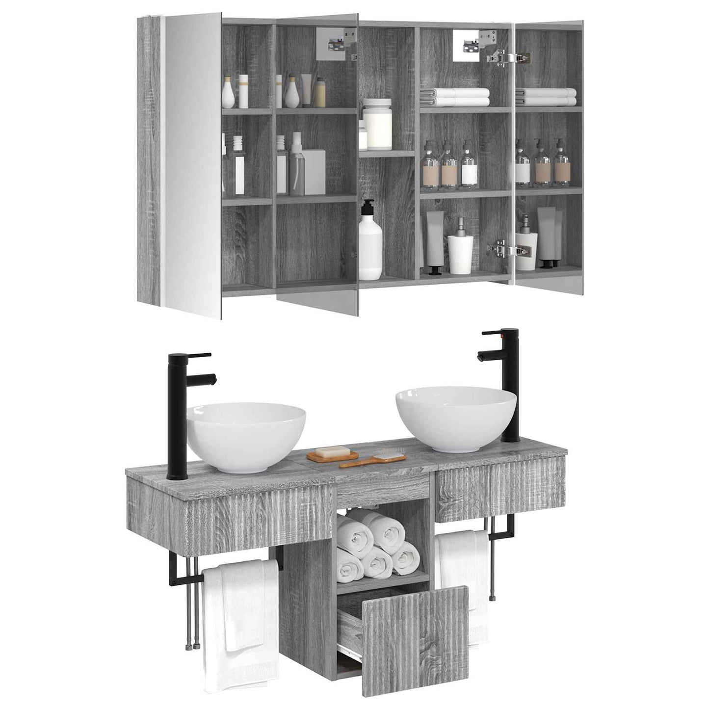 Bathroom Cabinet Set 4 pcs Grey Sonoma 103.5 x 15.5 x 70 cm