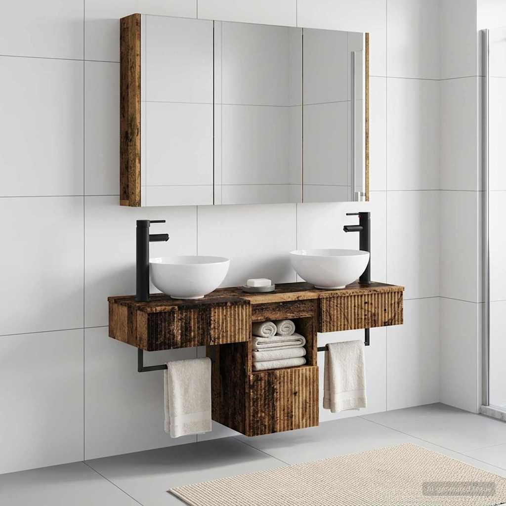 Bathroom Cabinet Set 4 pcs Old Wood 103.5 x 15.5 x 70 cm