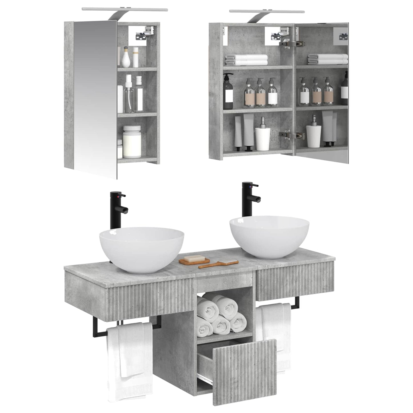 Bathroom Cabinet Set 5 pcs Concrete Grey 40 x 10.5 x 60.5 cm