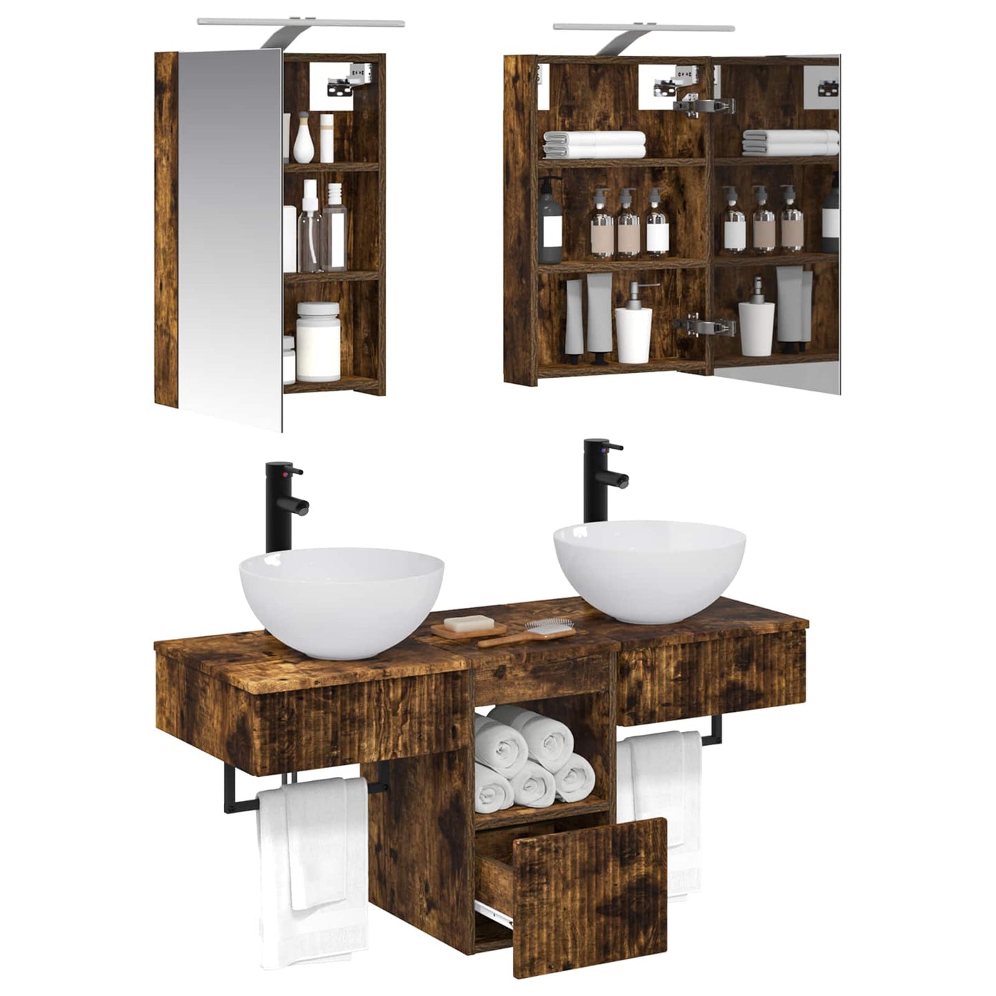 Bathroom Cabinet Set 5 pcs Smoked Oak 40 x 10.5 x 60.5 cm