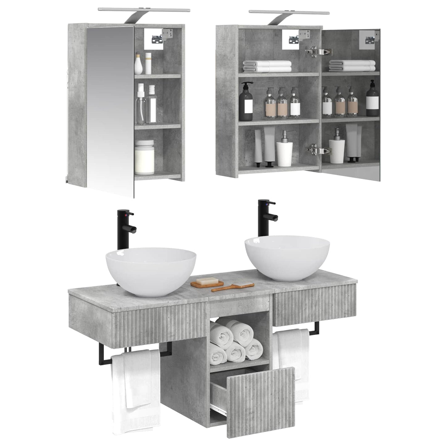 Bathroom Cabinet Set 5 pcs Concrete Grey 43 x 16 x 62.5 cm