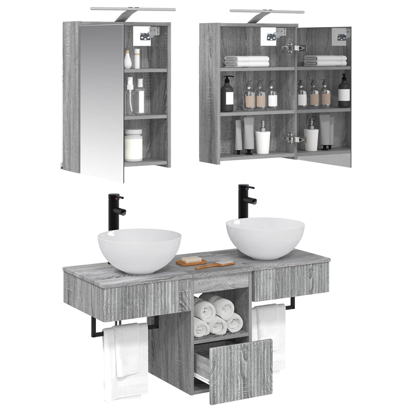 Bathroom Cabinet Set 5 pcs Grey Sonoma 43 x 16 x 62.5 cm