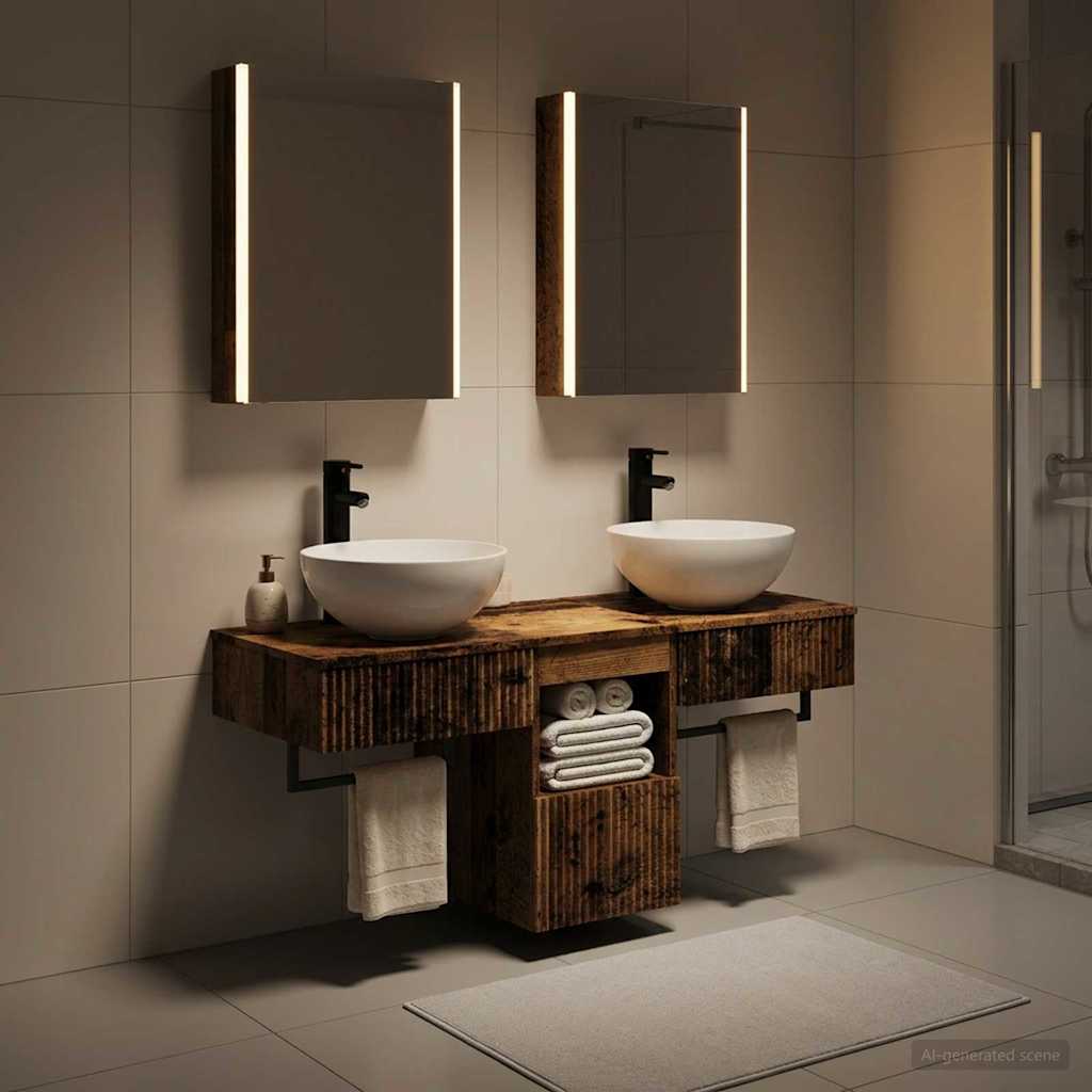 Bathroom Cabinet Set 5 pcs Old Wood 43 x 11.5 x 60.5 cm