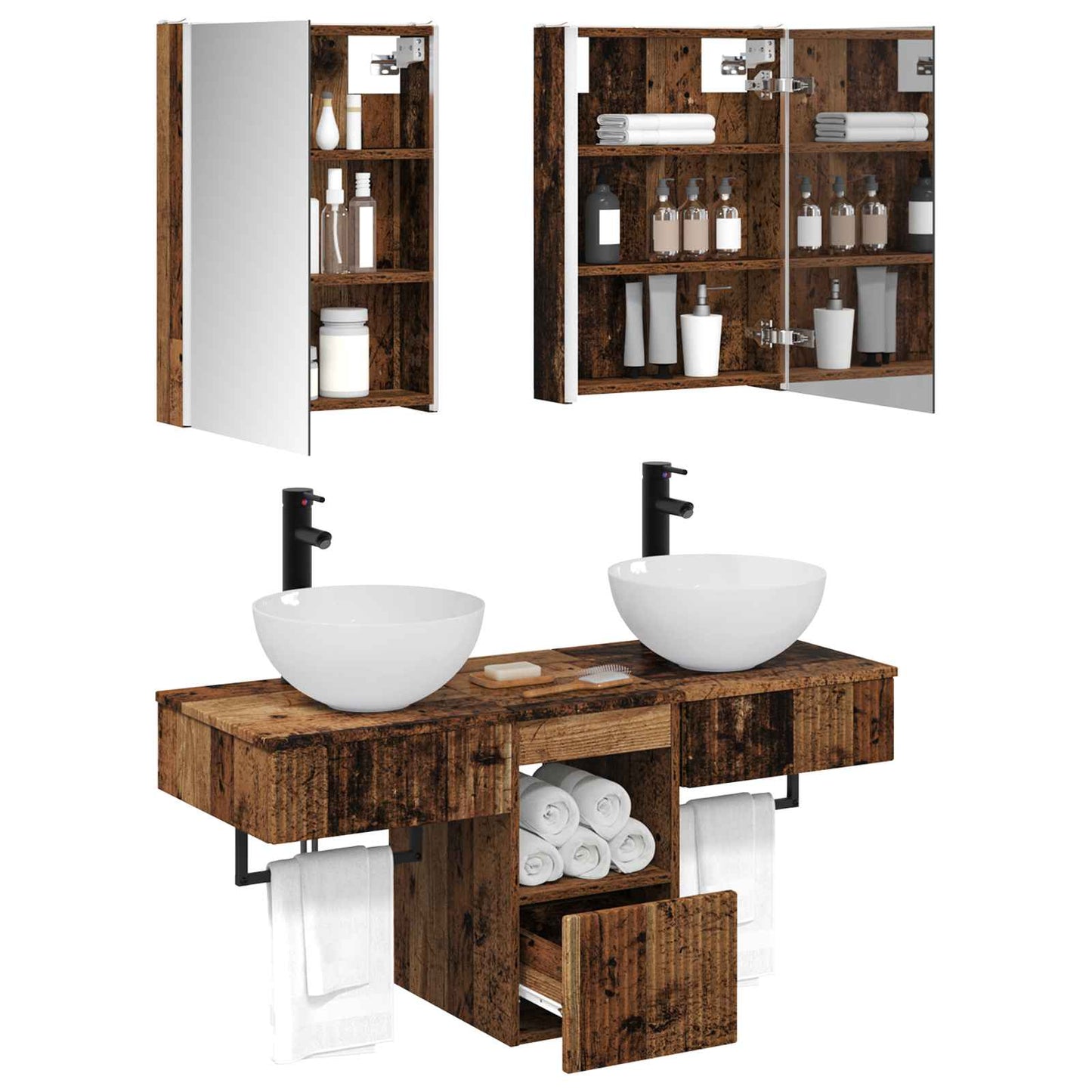 Bathroom Cabinet Set 5 pcs Old Wood 43 x 11.5 x 60.5 cm