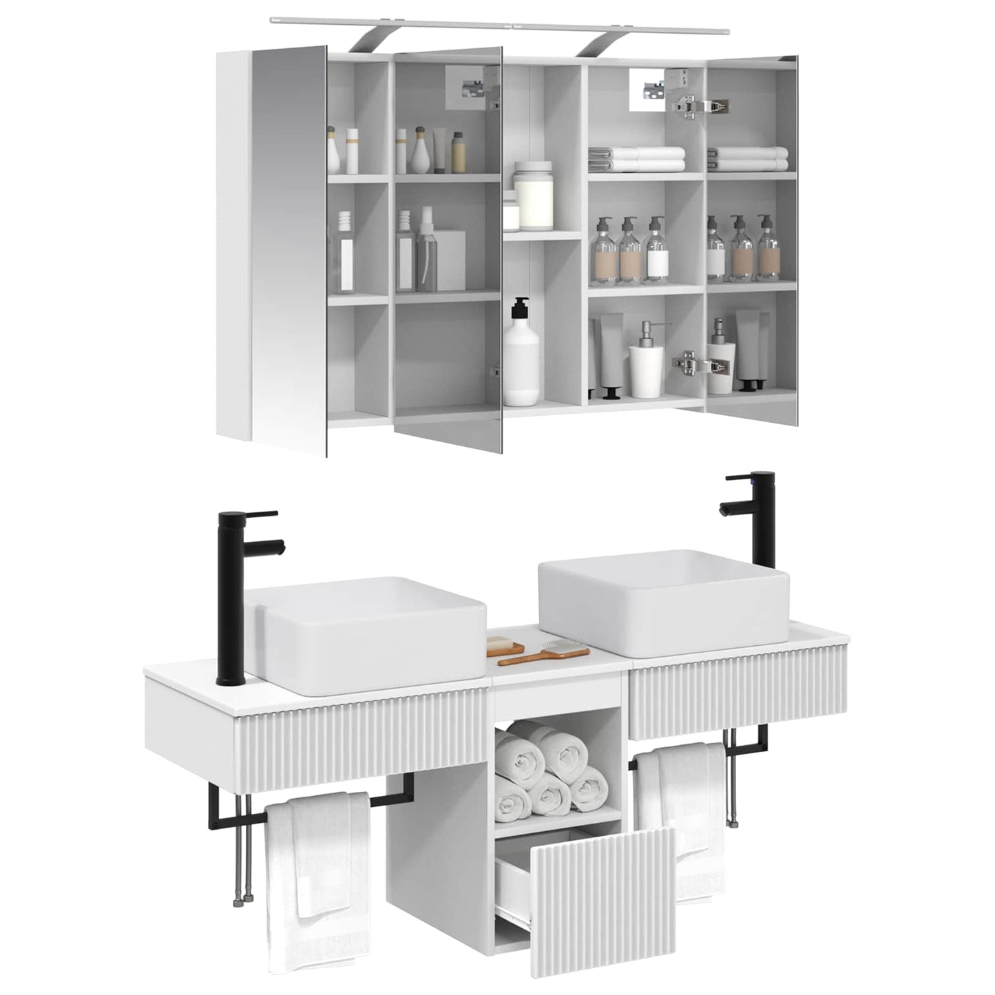 Bathroom Cabinet Set 4 pcs White 100 x 14.5 x 70 cm
