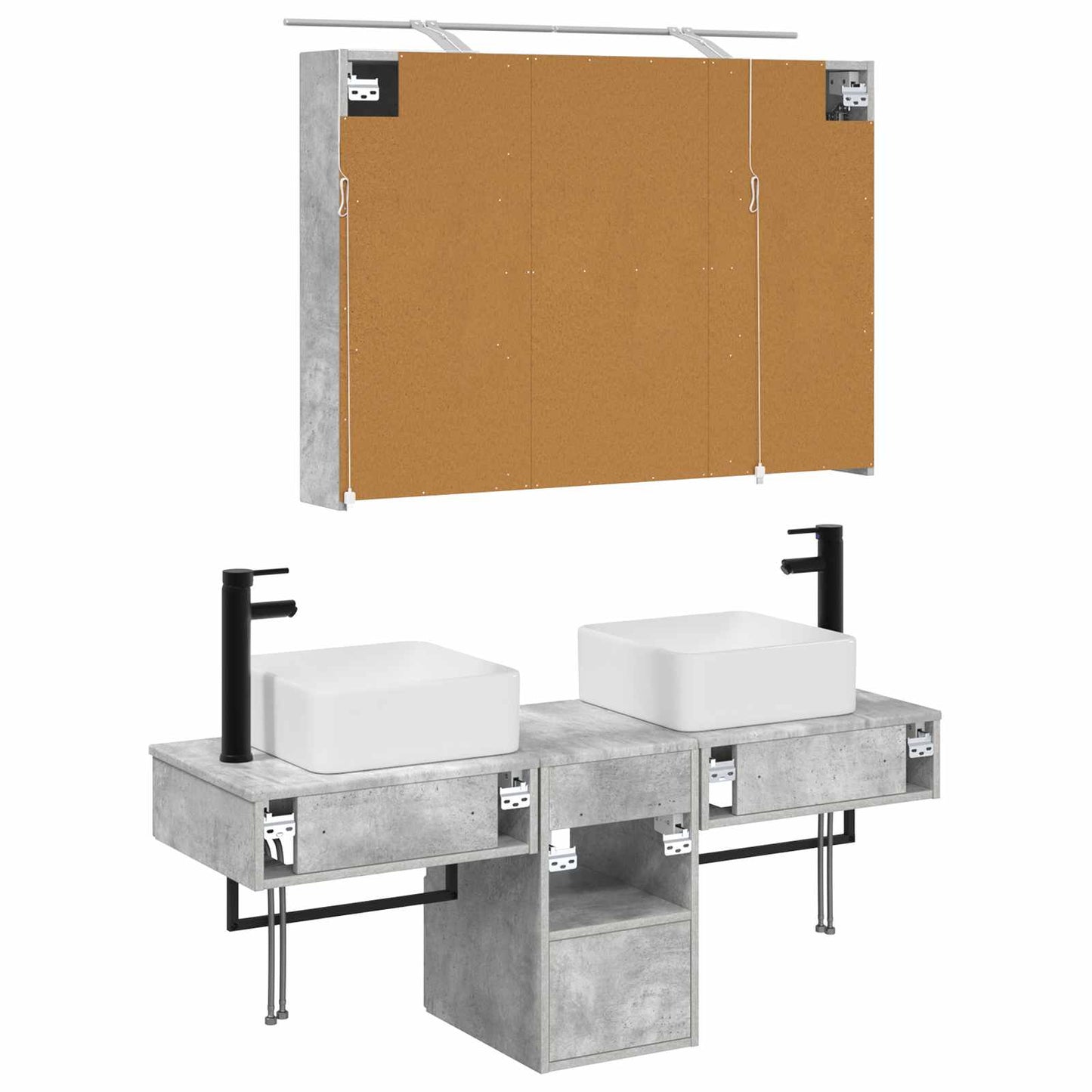 Bathroom Cabinet Set 4 pcs Concrete Grey 100 x 14.5 x 70 cm
