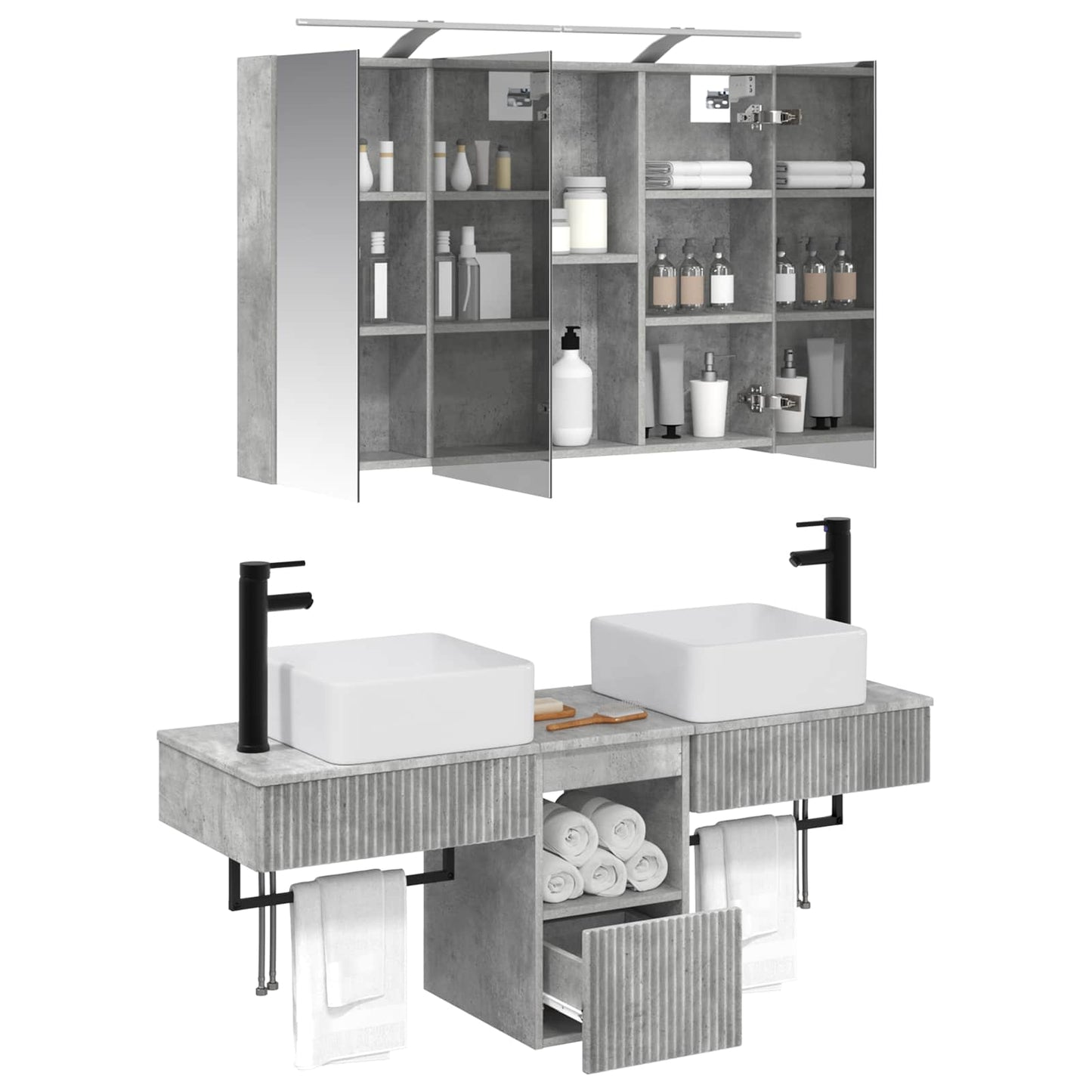Bathroom Cabinet Set 4 pcs Concrete Grey 100 x 14.5 x 70 cm