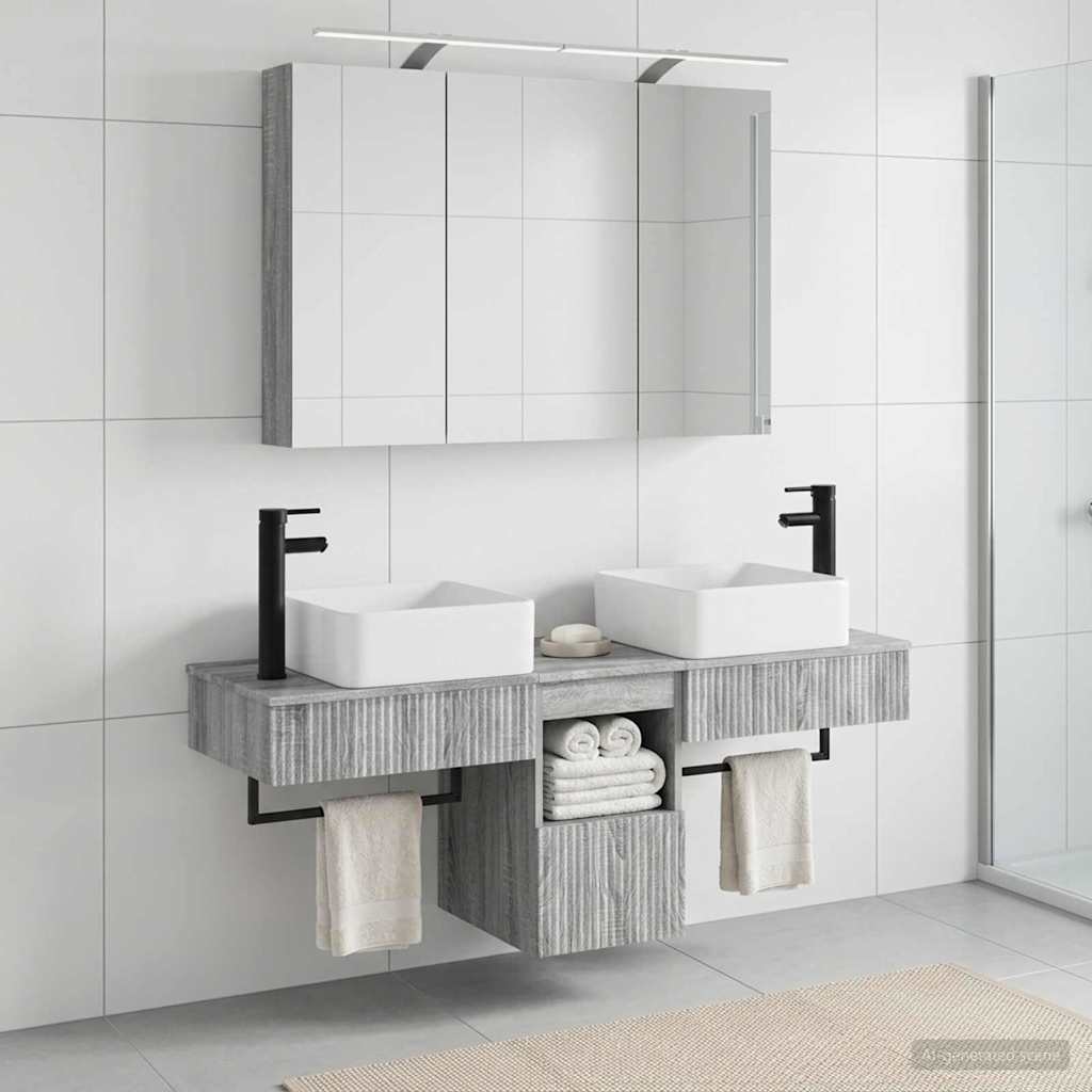 Bathroom Cabinet Set 4 pcs Grey Sonoma 100 x 14.5 x 70 cm