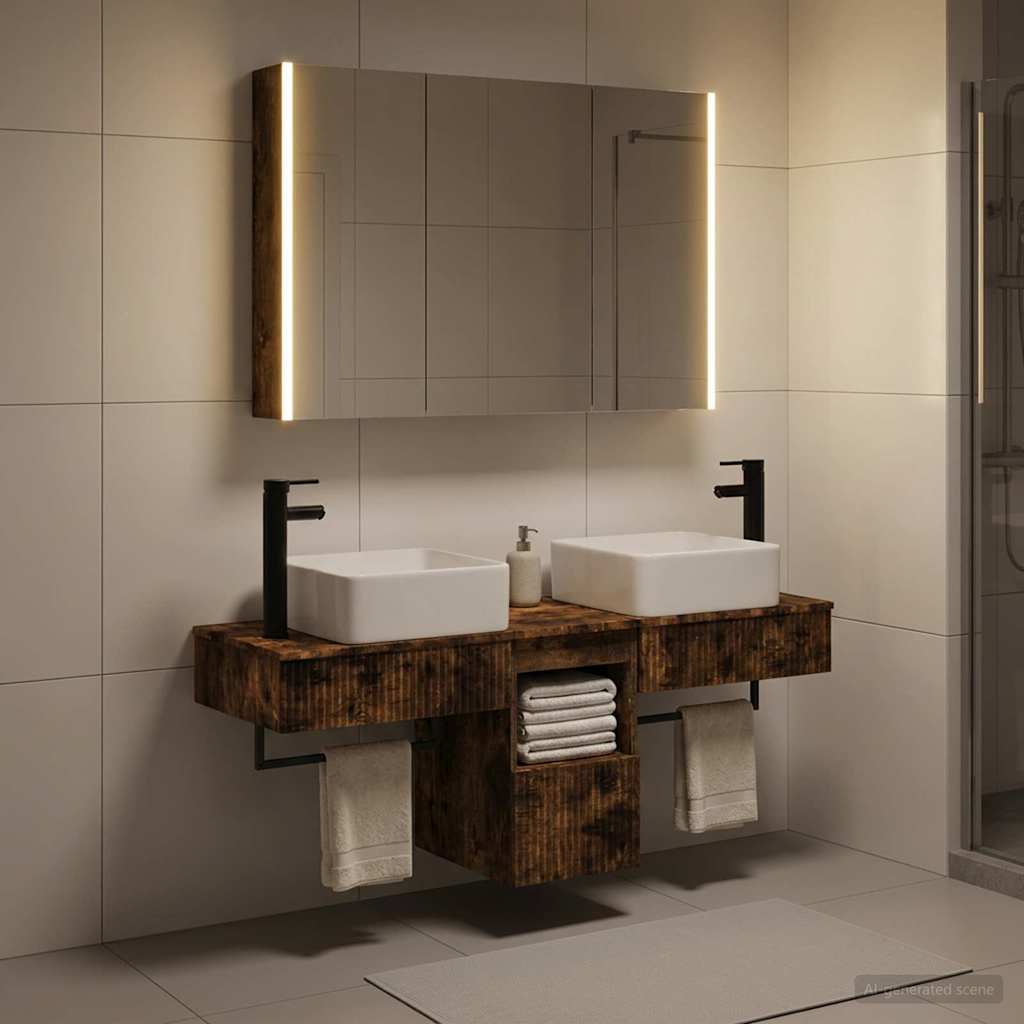 Bathroom Cabinet Set 4 pcs Smoked Oak 103.5 x 15.5 x 70 cm