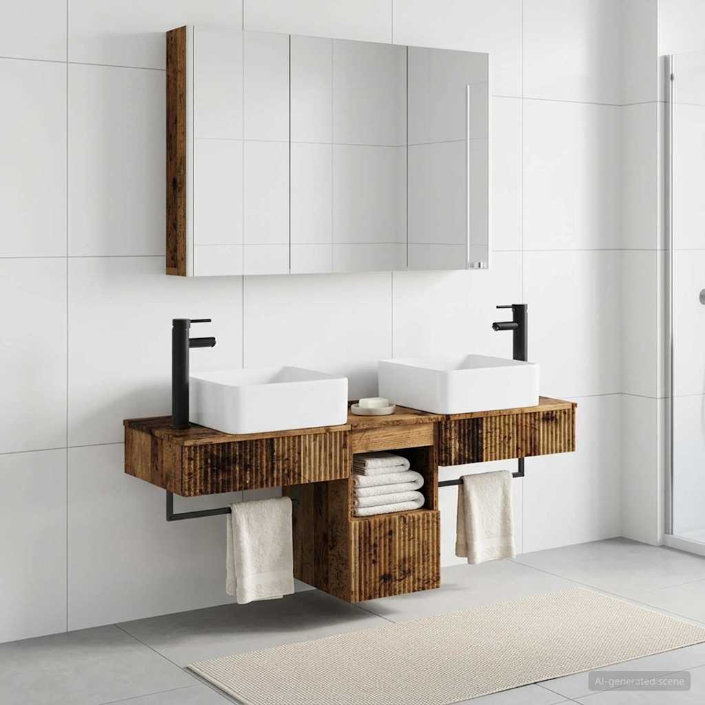 Bathroom Cabinet Set 4 pcs Old Wood 103.5 x 15.5 x 70 cm