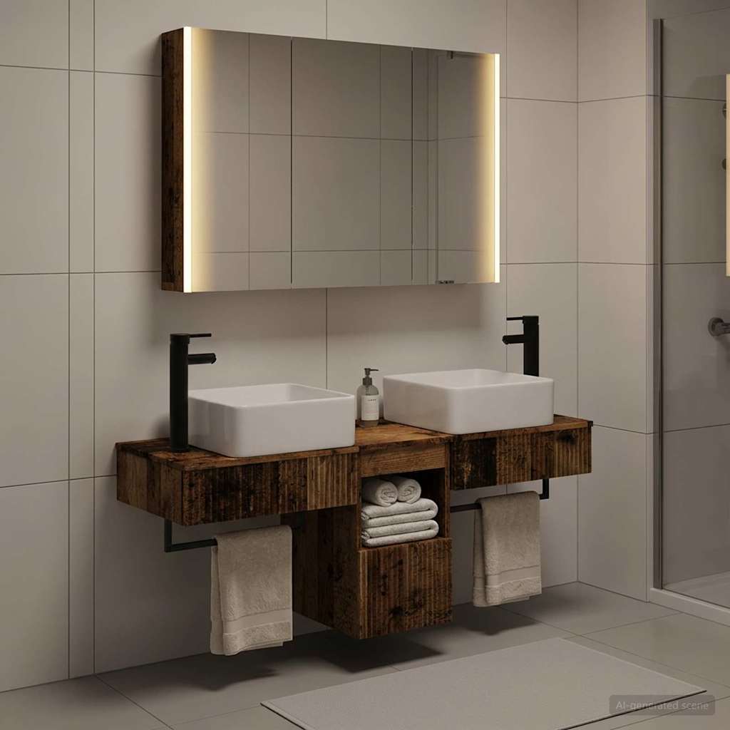 Bathroom Cabinet Set 4 pcs Old Wood 103.5 x 15.5 x 70 cm
