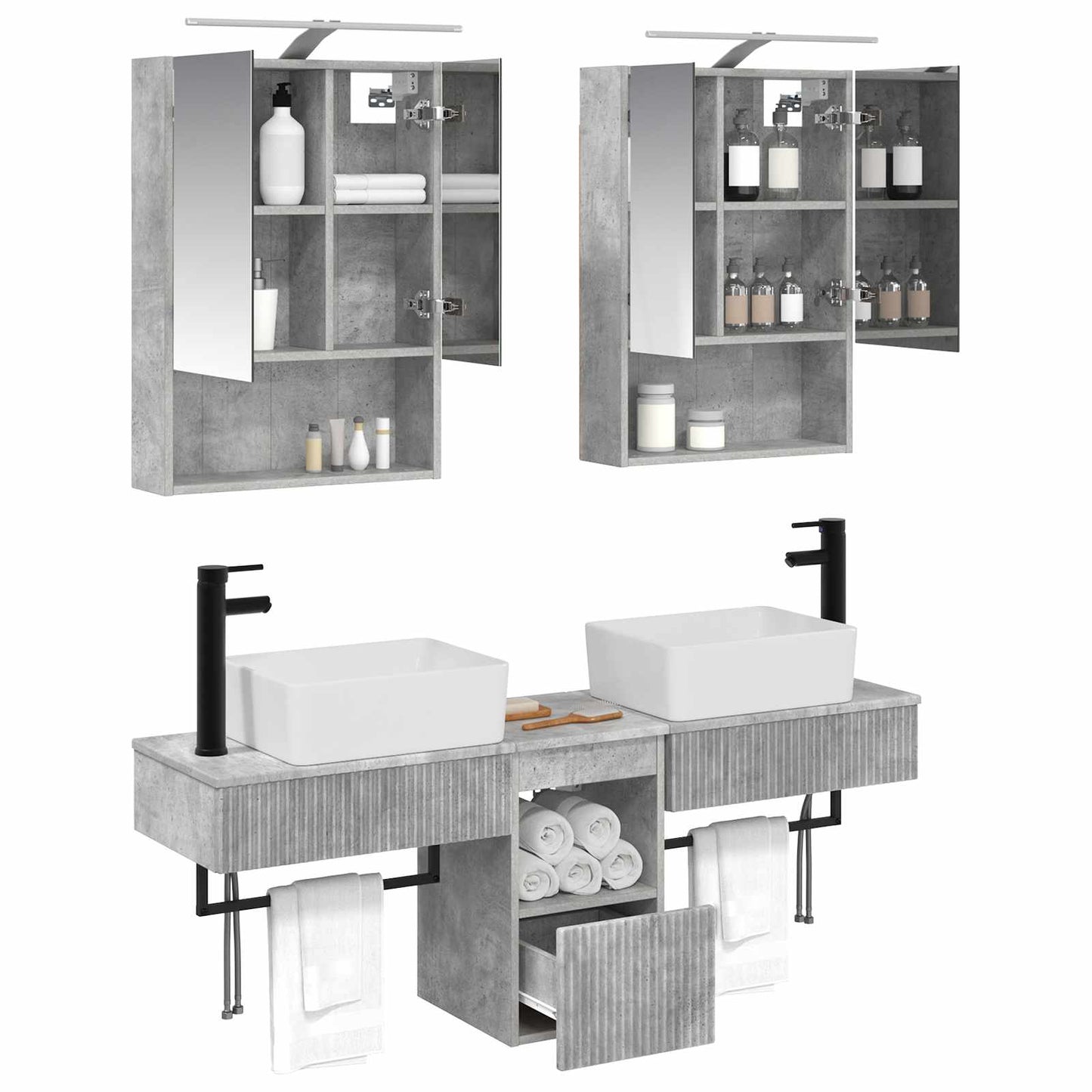Bathroom Cabinet Set 5 pcs Concrete Grey 50 x 14.5 x 70 cm