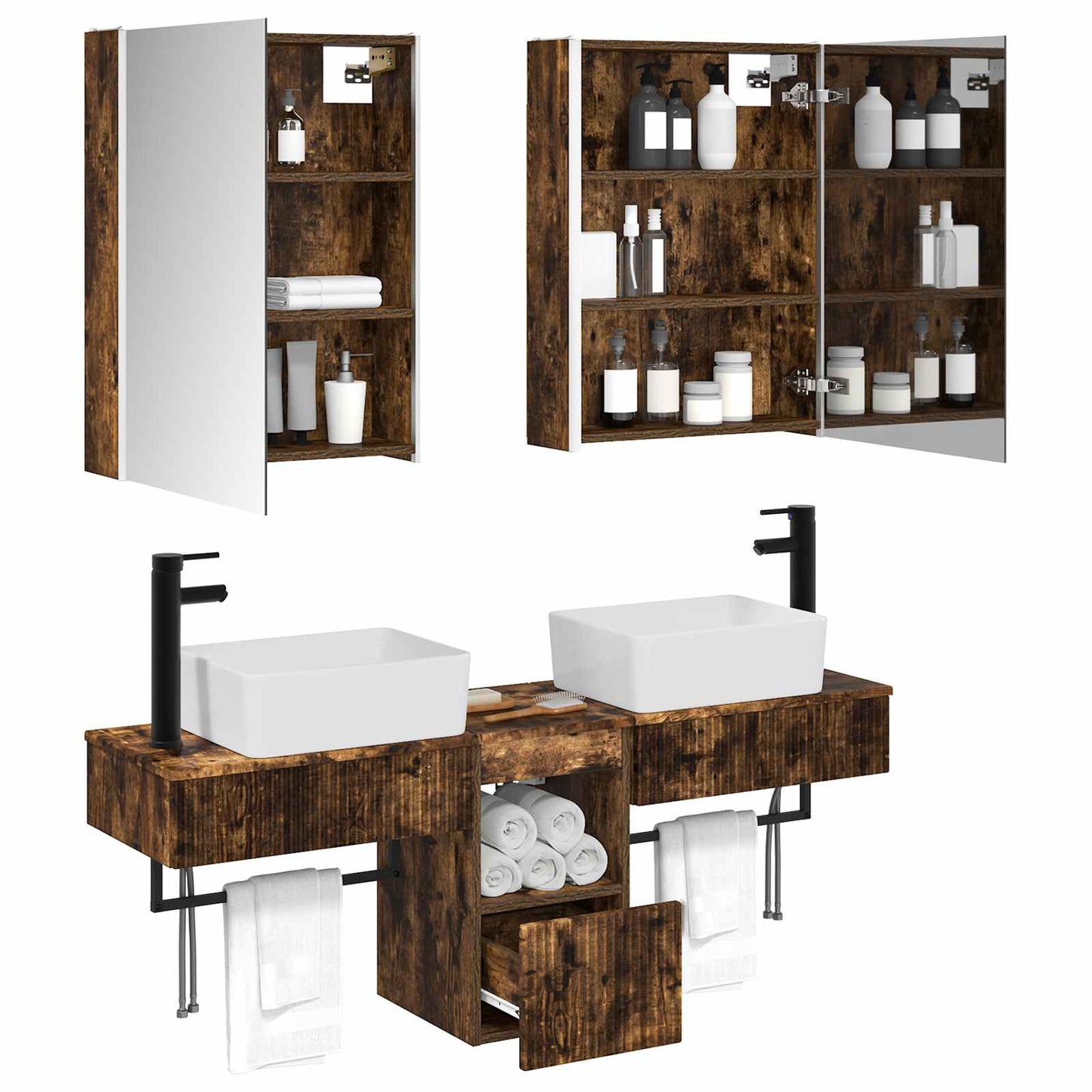 Bathroom Cabinet Set 5 pcs Smoked Oak 53 x 15.5 x 70 cm