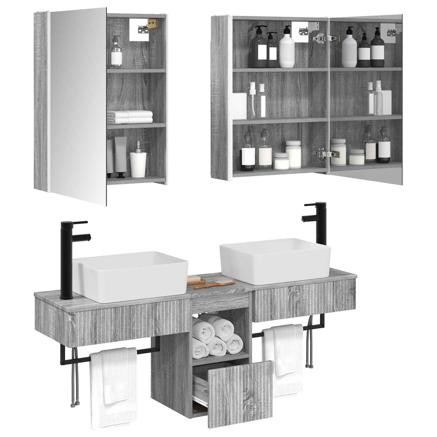Bathroom Cabinet Set 5 pcs Grey Sonoma 53 x 15.5 x 70 cm