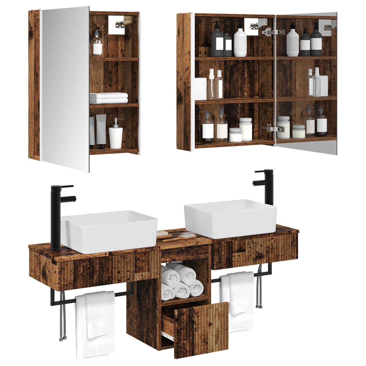 Bathroom Cabinet Set 5 pcs Old Wood 53 x 15.5 x 70 cm