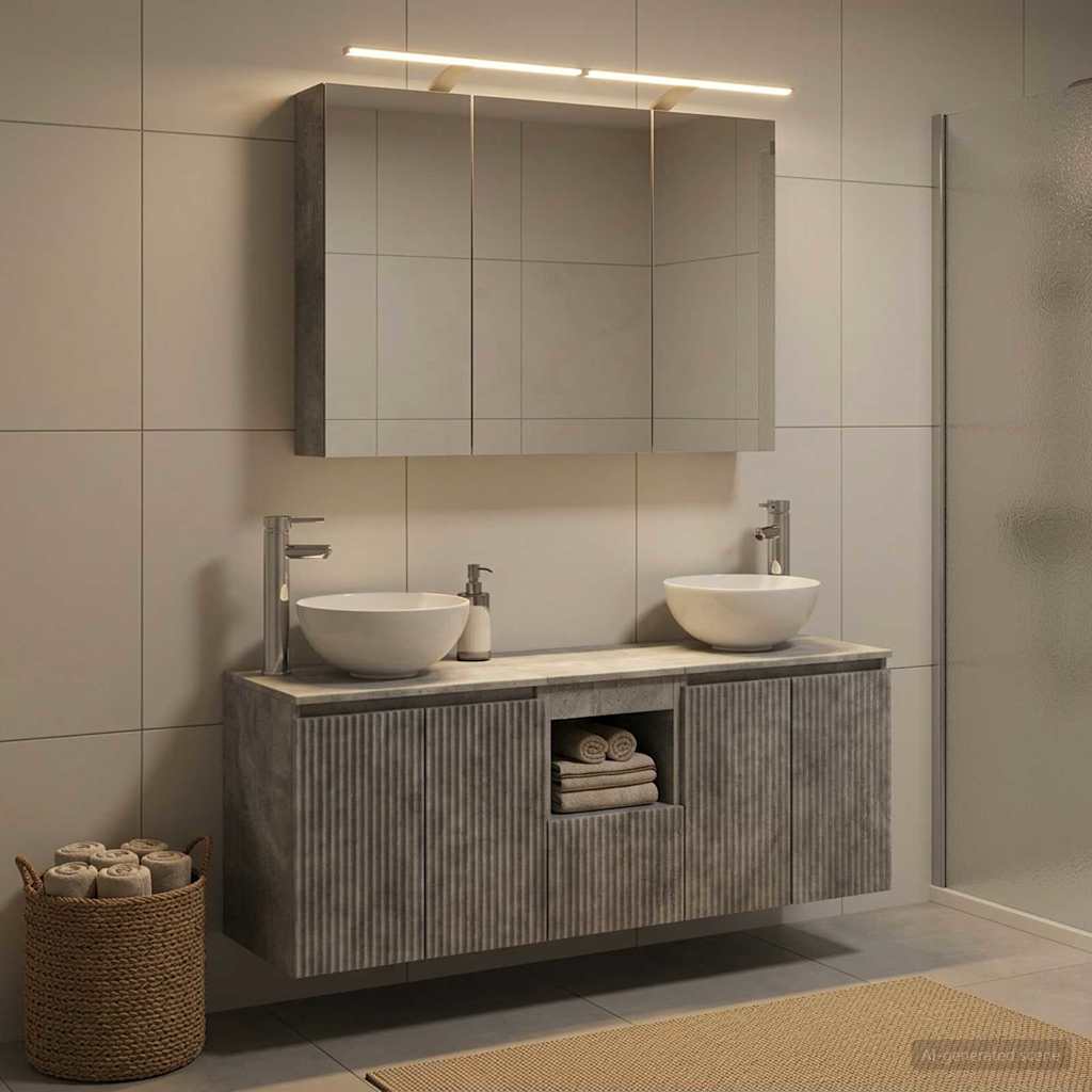 Bathroom Cabinet Set 4 pcs Concrete Grey 100 x 14.5 x 70 cm