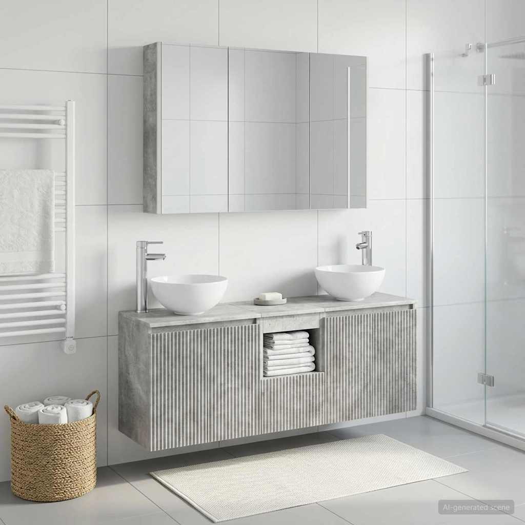 Bathroom Cabinet Set 4 pcs Concrete Grey 103.5 x 15.5 x 70 cm