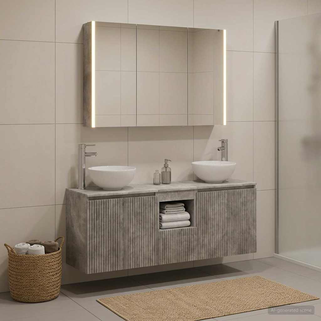 Bathroom Cabinet Set 4 pcs Concrete Grey 103.5 x 15.5 x 70 cm