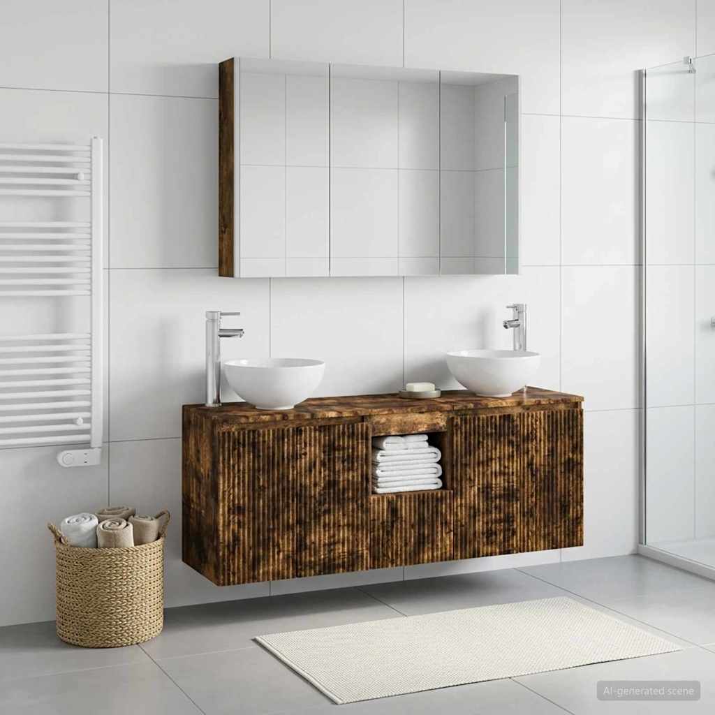 Bathroom Cabinet Set 4 pcs Smoked Oak 103.5 x 15.5 x 70 cm