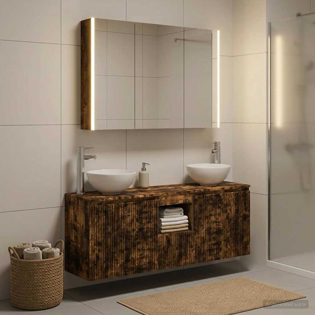 Bathroom Cabinet Set 4 pcs Smoked Oak 103.5 x 15.5 x 70 cm