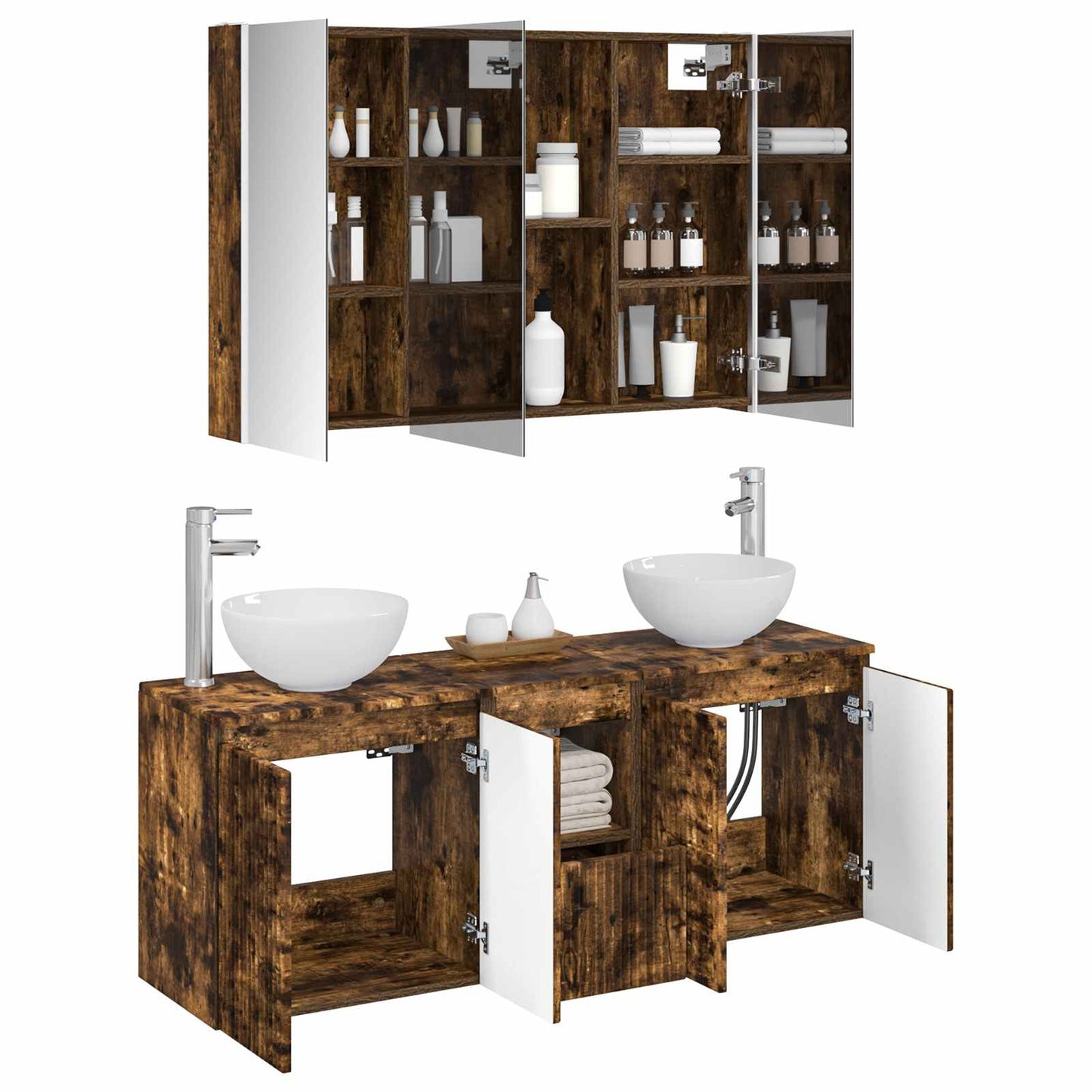 Bathroom Cabinet Set 4 pcs Smoked Oak 103.5 x 15.5 x 70 cm