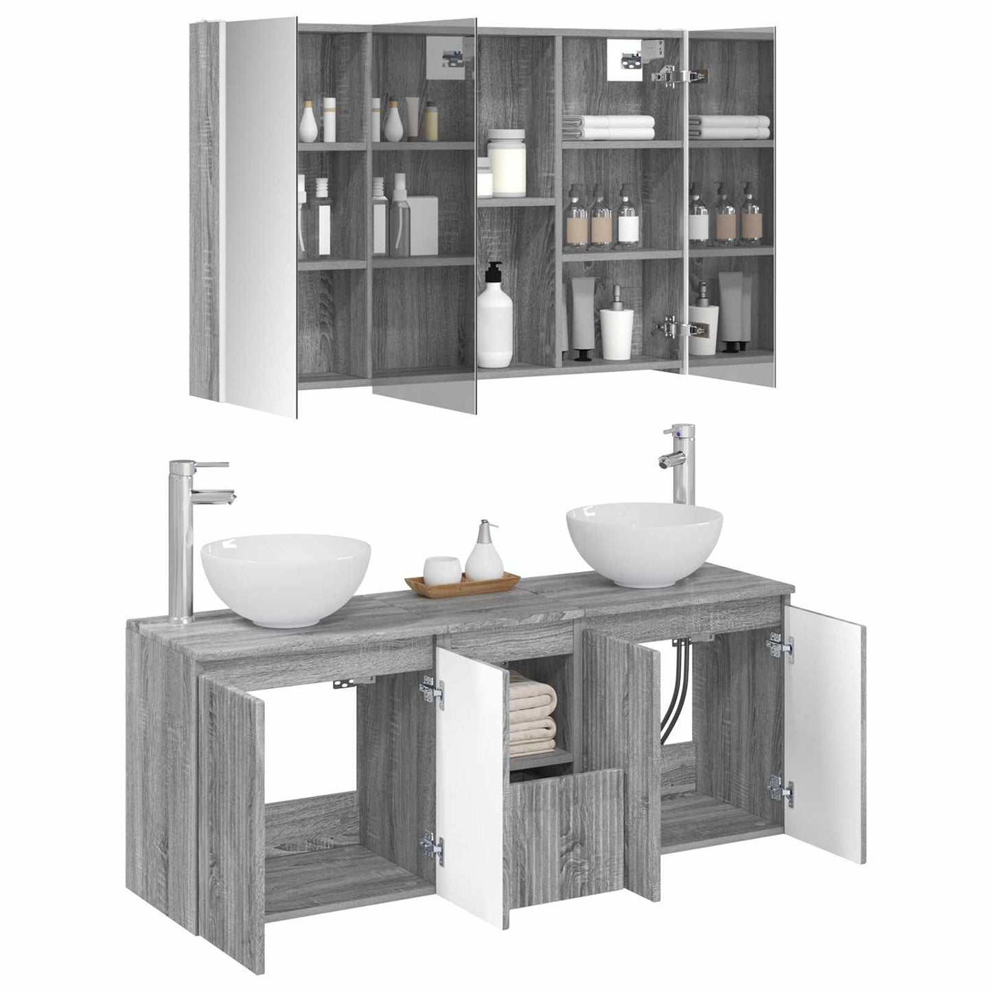 Bathroom Cabinet Set 4 pcs Grey Sonoma 103.5 x 15.5 x 70 cm