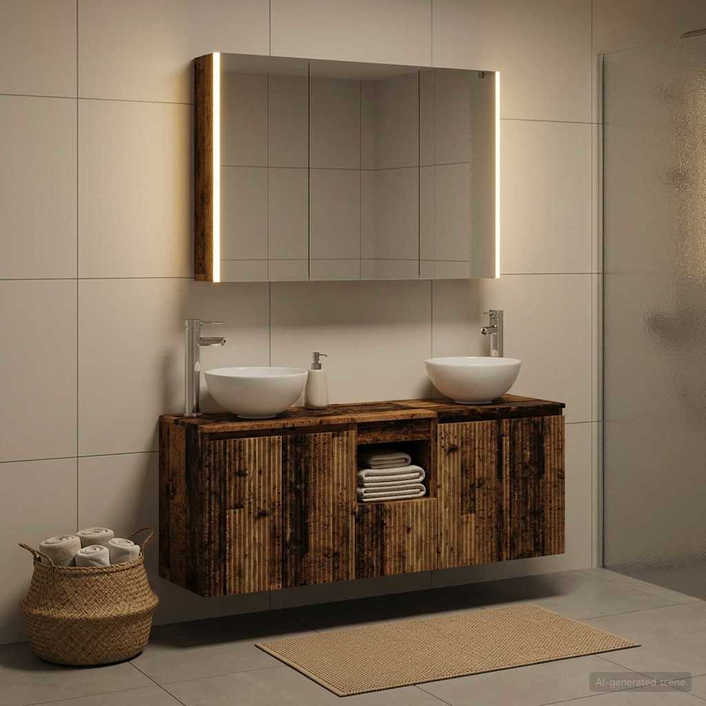 Bathroom Cabinet Set 4 pcs Old Wood 103.5 x 15.5 x 70 cm