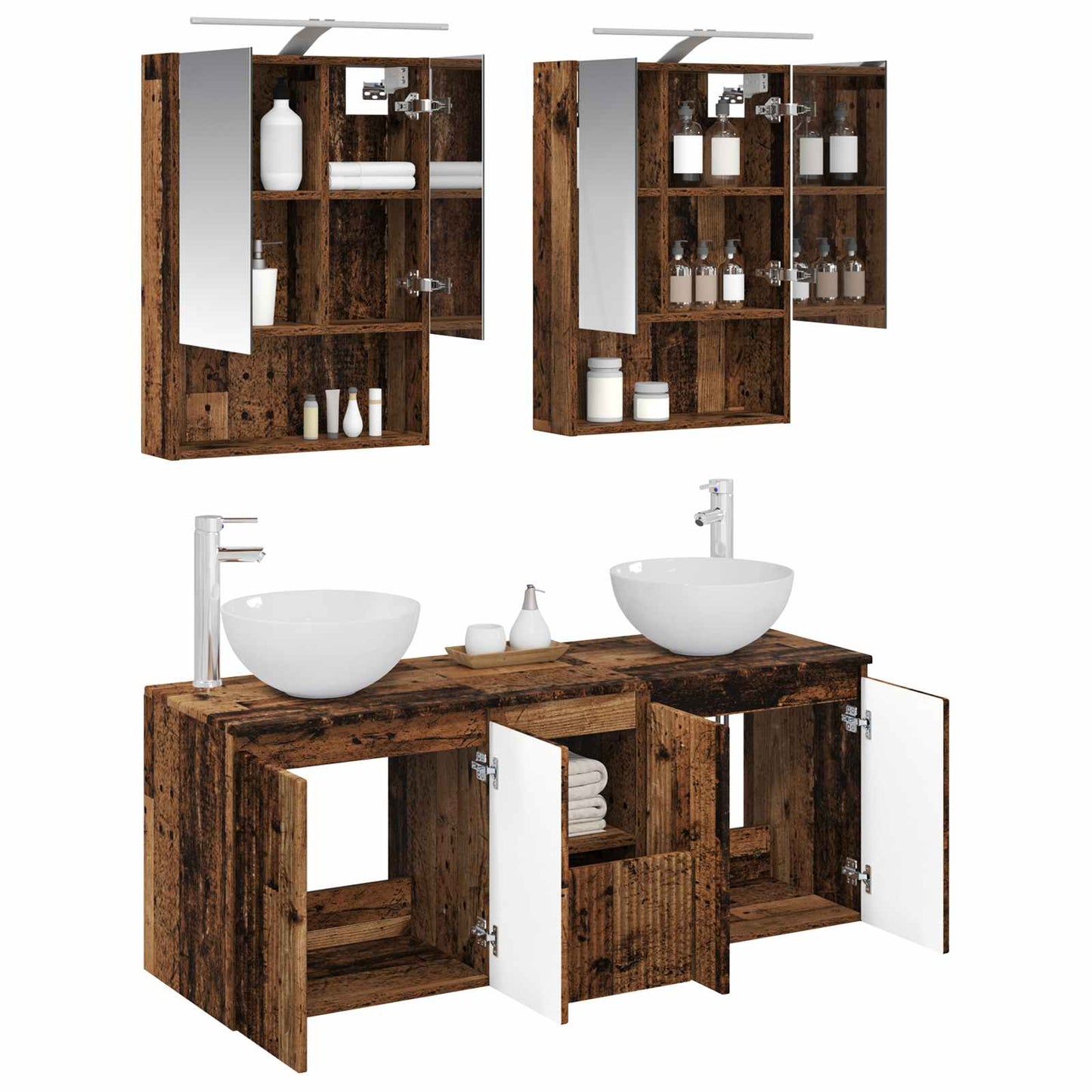 Bathroom Cabinet Set 5 pcs Old Wood 50 x 14.5 x 70 cm
