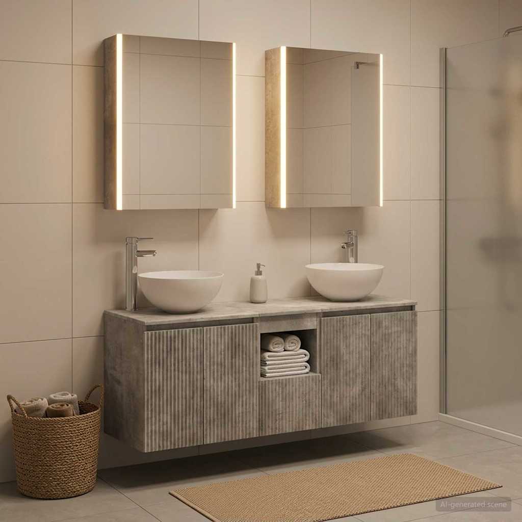 Bathroom Cabinet Set 5 pcs Concrete Grey 53 x 15.5 x 70 cm
