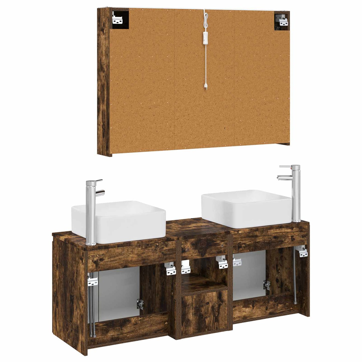 Bathroom Cabinet Set 4 pcs Smoked Oak Engineered Wood