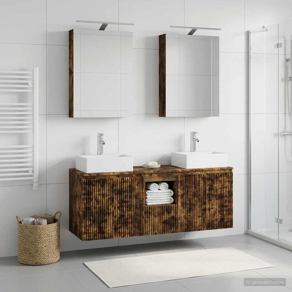 Bathroom Cabinet Set 5 pcs Smoked Oak Engineered Wood