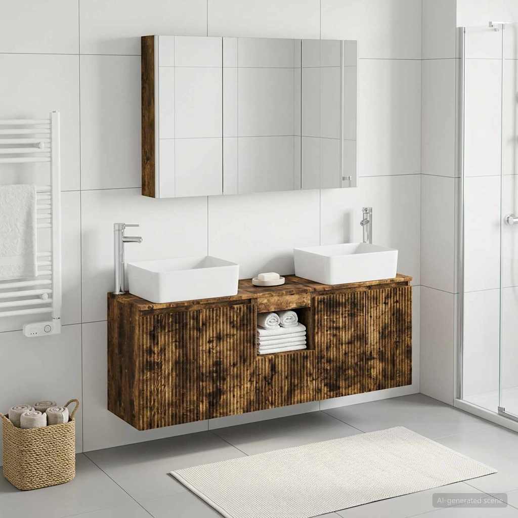 Bathroom Cabinet Set 4 pcs Smoked Oak Engineered Wood