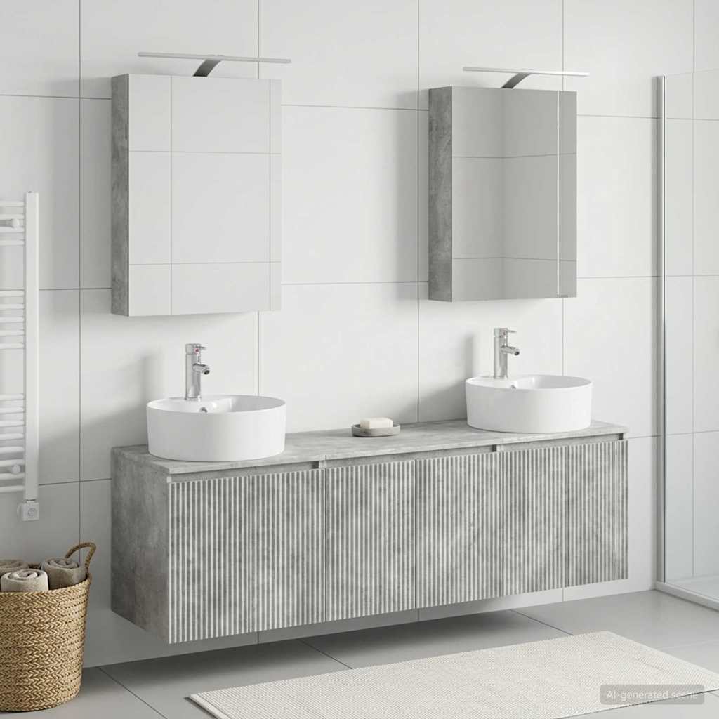 Bathroom Cabinet Set 5 pcs Concrete Grey Engineered Wood