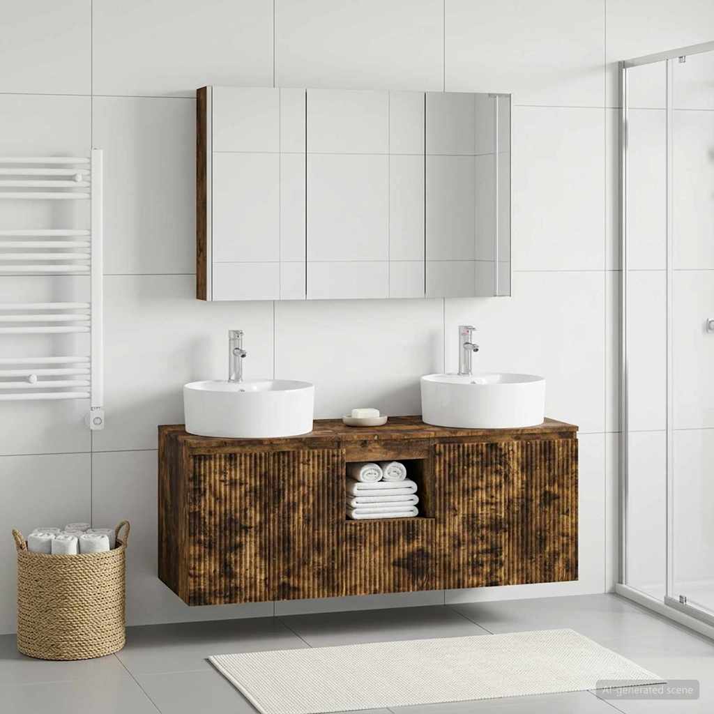 Bathroom Cabinet Set 4 pcs Smoked Oak Engineered Wood