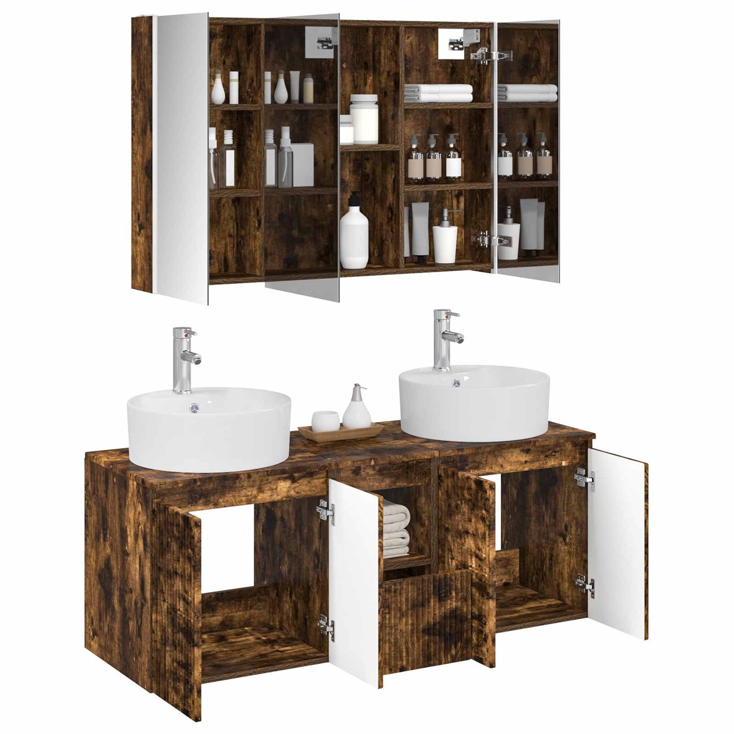 Bathroom Cabinet Set 4 pcs Smoked Oak Engineered Wood