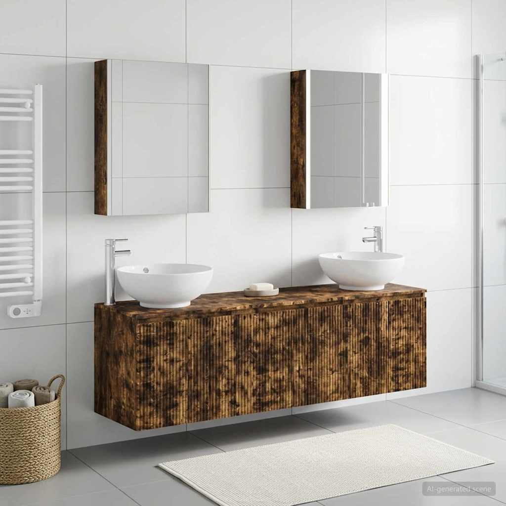 Bathroom Cabinet Set 5 pcs Smoked Oak Engineered Wood